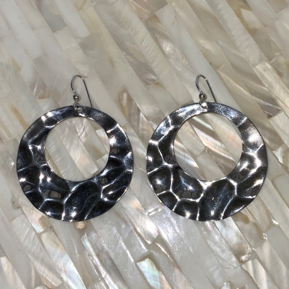Jewelry - Large Hoop Hammered Silver Earrings